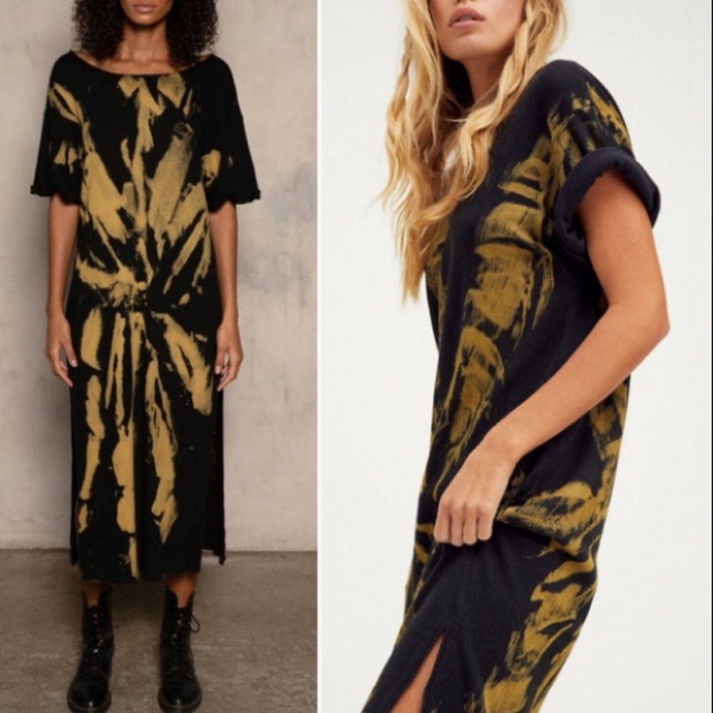 Free People Vortex Maxi Tee Shirt Dress GOLD XS